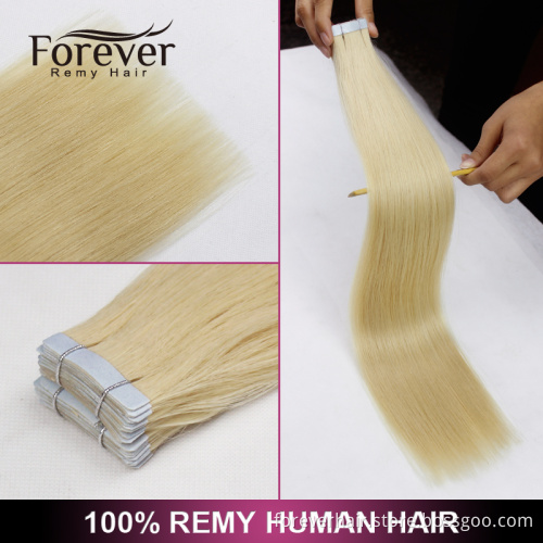 Forever hair factory , Wholesale cheap price 100 european Remy Human Double Drawn Straight Russian Hair Tape Hair Extensions